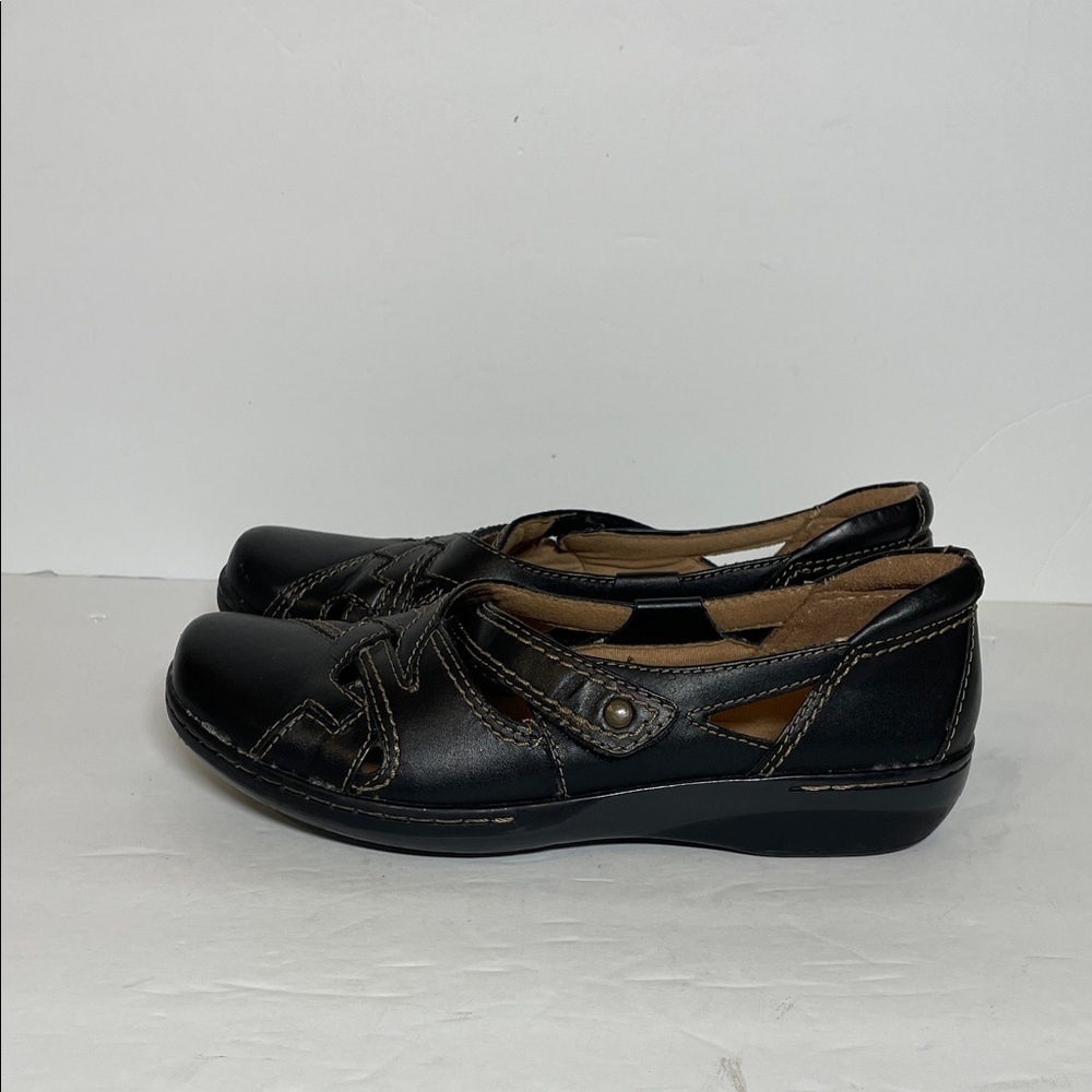 Clarks Women’s Evianna Peal Leather Flat Shoes Black 8